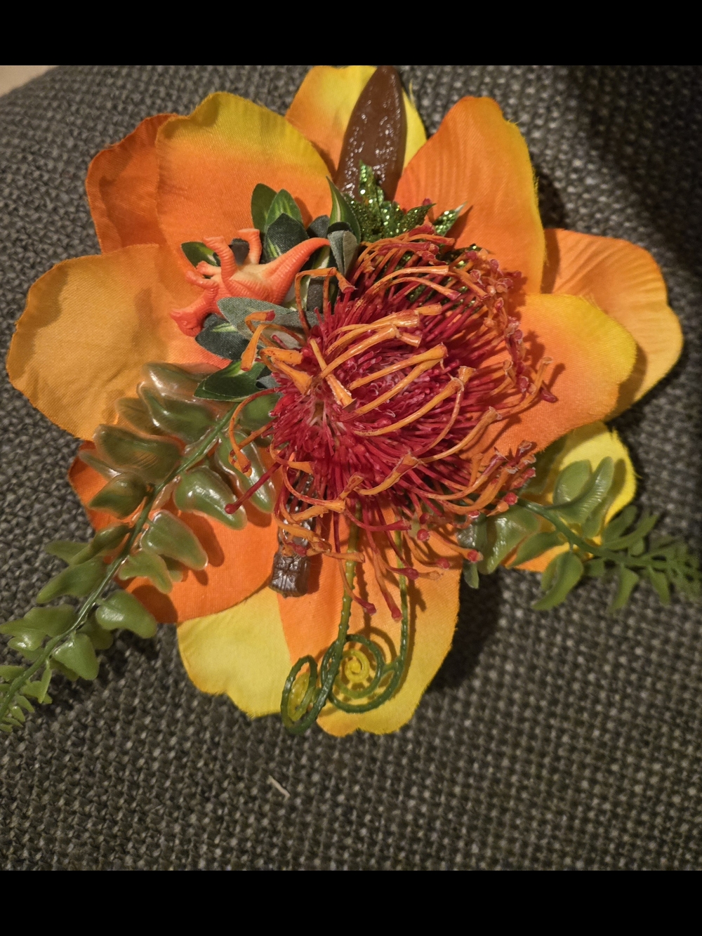 Vibrant Orange & Red Artificial Hair Flower Tiki Stick